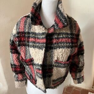 Zara Bouclé Plaid Jacket in Cream, Red & Black